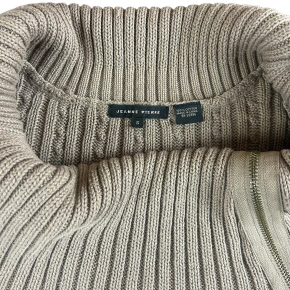 Jeanne Pierre Cotton Sweater Women Sz Small Brown Cable Knit Zip Cowl Neck Tunic - Picture 8 of 10